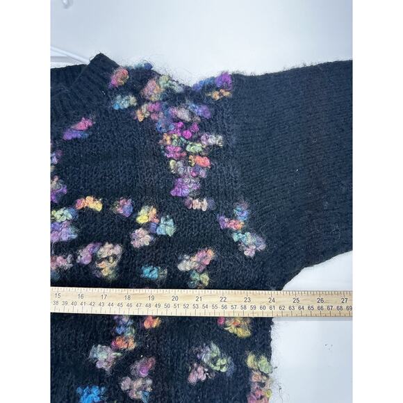 Hand Knit By Miss D Womens Sweater Size Unknown Black Colorful Knit Button Up - Picture 6 of 9